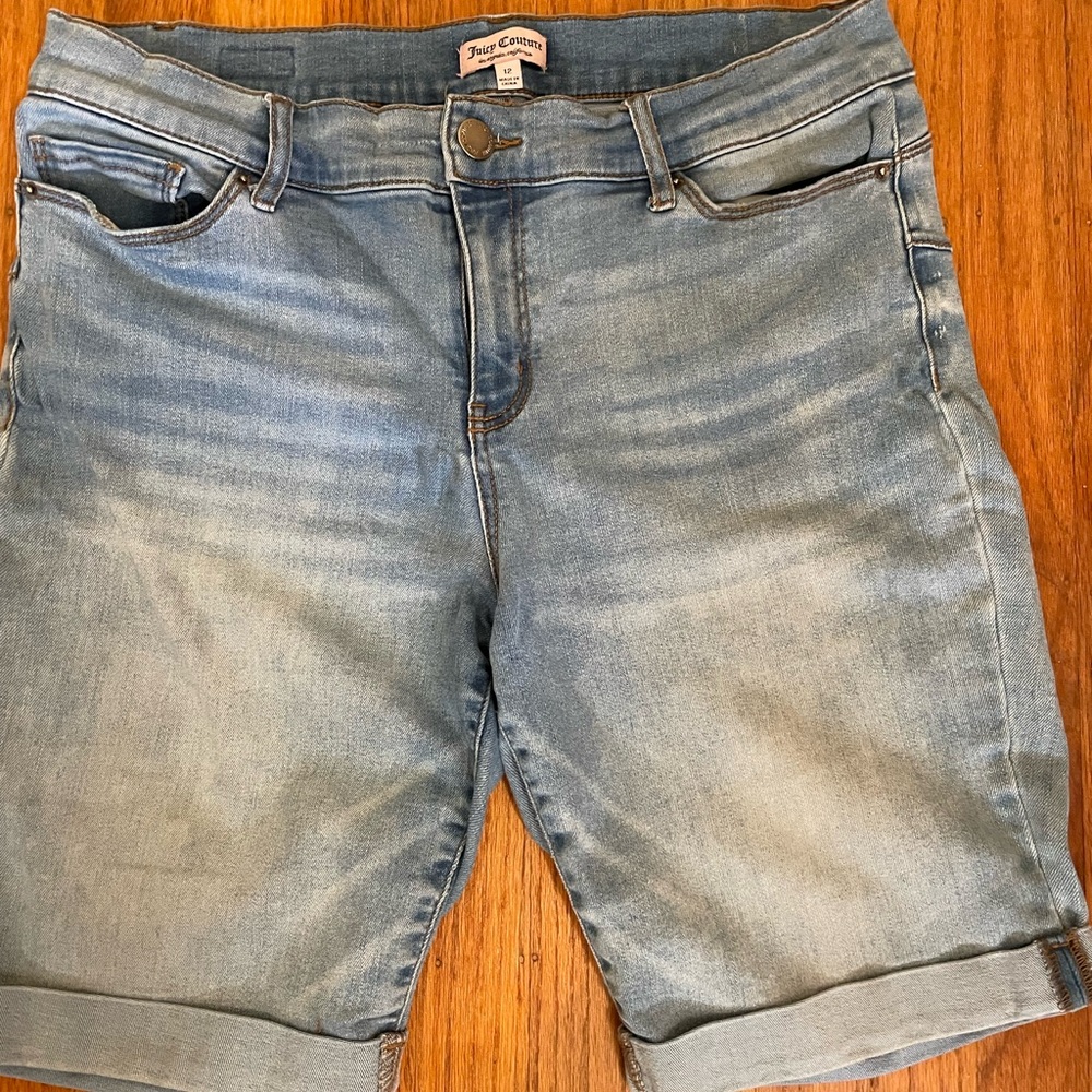 Juicy Couture Faded Light Blue Rolled Cuff Denim Shorts